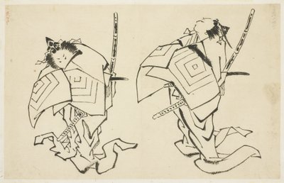 Danjuro V vagy VI, Kabuki színész, Arigotóban Szerep (két tanulmány), 1815-1849 körül (tinta papíron) alkotó: Katsushika (school of) Hokusai