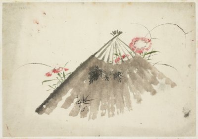 Eldobott rajongó rózsaszínek között alkotó: Katsushika (school of) Hokusai