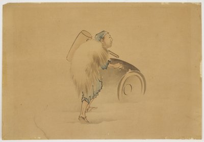 Férfi kalapács gördülő hordóval, 1850 körül (tinta és színes papíron) alkotó: Katsushika (school of) Hokusai