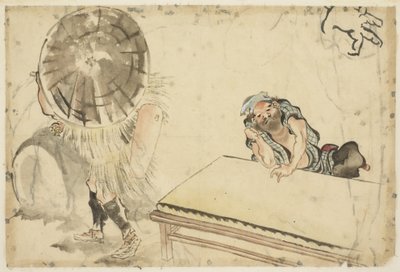 Mochi Maker és egy Tatami Maker (kettő vázlatok), 1815-1849 körül (tinta és szín a papíron) alkotó: Katsushika (school of) Hokusai