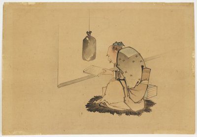 Tudós olvasás ablakban, 1850 körül (tinta és színes papíron) alkotó: Katsushika (school of) Hokusai