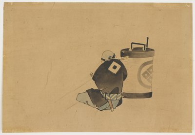 Ülő kísérő dohányzás lámpa mellett, kb. 1850 (tinta és színes papíron) alkotó: Katsushika (school of) Hokusai
