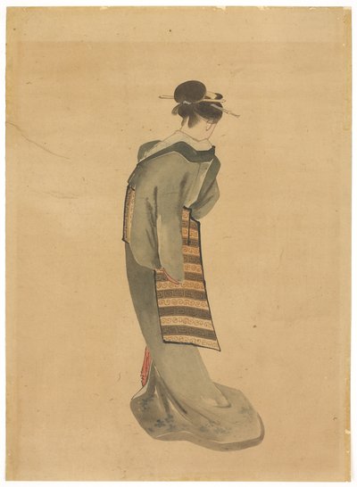Álló szépség (hátulnézet), 1850 körül (tinta és színes papíron) alkotó: Katsushika (school of) Hokusai
