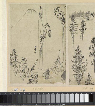 Lovas kísérettel és Daimyo tisztelgése alkotó: Katsushika Hokusai (possibly)