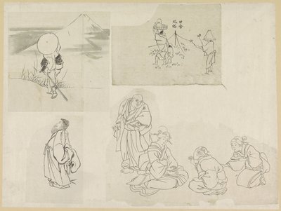 Négy jelenet különböző figurákkal alkotó: Katsushika Hokusai (possibly)