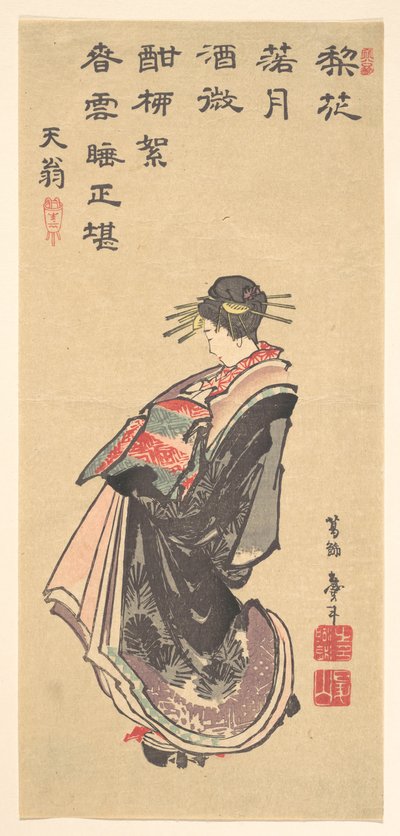 Egy kurtizán a felvonuláson, sokféle ruhában alkotó: Katsushika Hokusai
