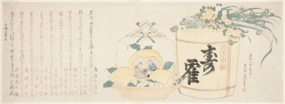 Hordó szaké és kosár narancs alkotó: Katsushika Hokusai