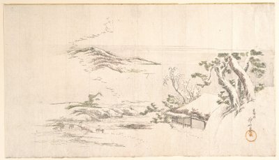 Hóval borított táj szürke felhőkkel alkotó: Katsushika Hokusai