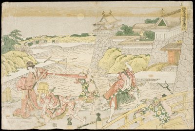 A „Kanadehon Chūshingura” című színdarab III. felvonása: „A hűséges vasalók kincstárához szóló kana-ábécé” alkotó: Katsushika Hokusai