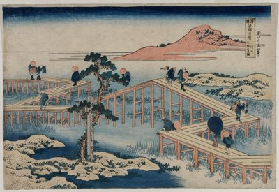 Egy ókori kép a nyolcrészes hídról Mikawa tartományban (a tartományok híres hídjaira című sorozatból) alkotó: Katsushika Hokusai
