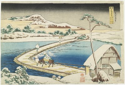 A pontonhíd ősi képe Sanóban, Ko_zuke tartományban, 1833-1834 alkotó: Katsushika Hokusai