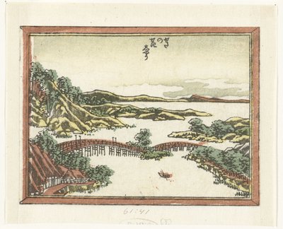 Esti ragyogás Setában Seta no sekisho (cím a tárgyon) Gravírozott nyolc nézet Omi tartományról (sorozat címe) Doban Omi hakkei (sorozat címe) alkotó: Katsushika Hokusai