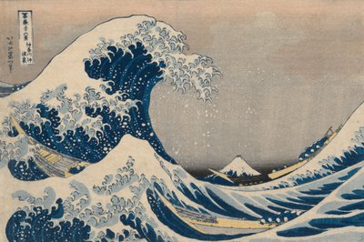 „A hullámok alatt Kanagawa partjainál” (vagy „A nagy hullám”), a „A Fuji-hegy harminchat látképe” című sorozatból alkotó: Katsushika Hokusai