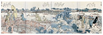 Tájjelenetek könyvtáblái az Ehon Sumidagawa Ryogan Ichiranból alkotó: Katsushika Hokusai