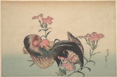 Kakas, tyúk és nadeshiko (Dianthus superbus) alkotó: Katsushika Hokusai