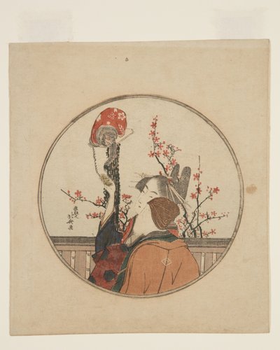 udvarhölgy, vendég és házi kedvenc majom (színes fatömbnyomat) alkotó: Katsushika Hokusai