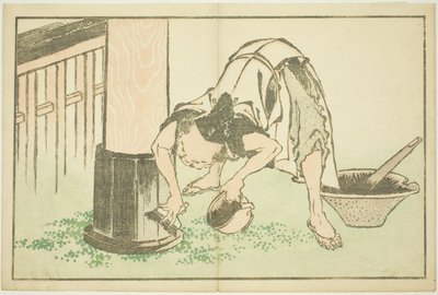 Kézműves, aki a templomon dolgozik, Hokusai valósághű festményeinek képeskönyvéből (Hokusai shashin gafu) alkotó: Katsushika Hokusai