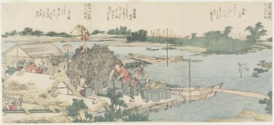 Daru- és fenyőmező Shirahigében, Taya Hashibában alkotó: Katsushika Hokusai