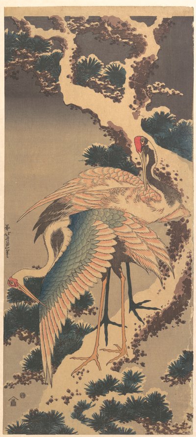 Darvak egy havas fenyő ágán alkotó: Katsushika Hokusai