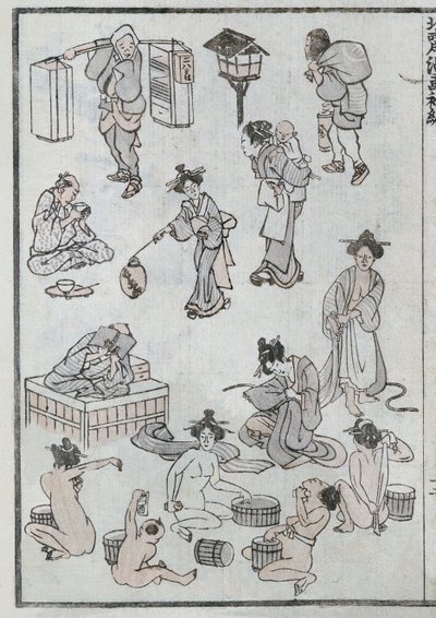 Mindennapi gesztusok, egy mangából (színes fametszet) alkotó: Katsushika Hokusai