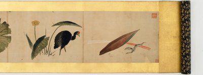 Részlet a kézi tekercsről különféle képekkel, Edo-korszak, 1839-es tinta és színes papíron alkotó: Katsushika Hokusai