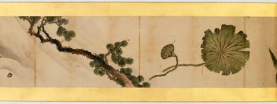 Részlet a kézi tekercsről különféle képekkel, Edo-korszak, 1839-es tinta és színes papíron alkotó: Katsushika Hokusai
