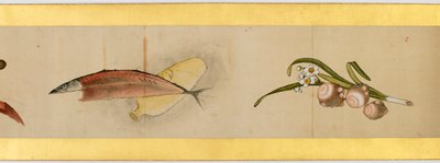 Részlet a kéziratos tekercsből különféle képekkel, Edo-korszak, 1839, tinta és szín, papír alkotó: Katsushika Hokusai