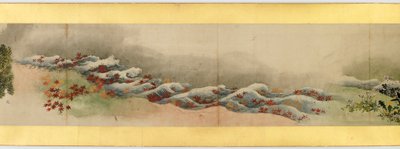 Részlet a kézi tekercsről különféle képekkel, Edo-korszak, 1839-es tinta és színes papíron alkotó: Katsushika Hokusai