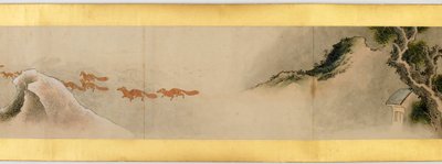Részlet a kézi tekercsről különféle képekkel, Edo-korszak, 1839-es tinta és színes papíron alkotó: Katsushika Hokusai