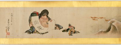 Részlet a kézi tekercsről különféle képekkel, Edo-korszak, 1839-es tinta és színes papíron alkotó: Katsushika Hokusai