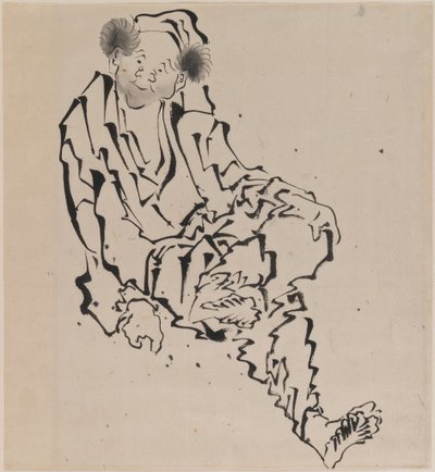 Rajz egy férfiról, aki ül, bal lábával a jobb térd fölé támaszkodik (tintával, papíron) alkotó: Katsushika Hokusai