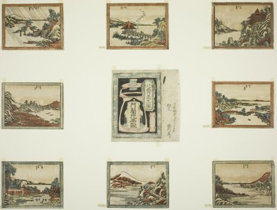 Nyolc nézet Omiról rézkarc stílusban (Doban Omi hakkei) és borítólap alkotó: Katsushika Hokusai