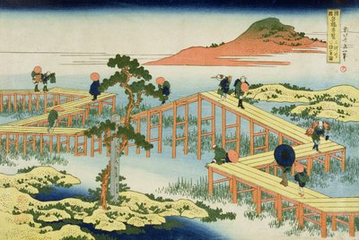 Nyolc részes híd, Mucawa tartomány, Japán, 1830 körül (fatömbnyomat) alkotó: Katsushika Hokusai