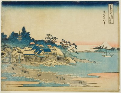 Kazu Enoshima Sagami P Lovinse (finomítatlan szake Enoshima), a "Tyrty Mr. x Views Of Mount Fuji (Fugaku Usaju Rokukei)" sorozatból alkotó: Katsushika Hokusai