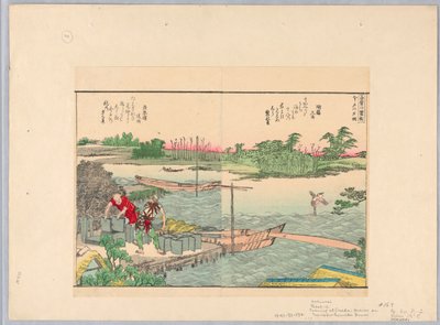Est az Inada-szigeten; kompok a Sumida-folyón alkotó: Katsushika Hokusai