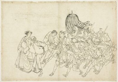 Fesztiváljukra vonuló tűzoltók, 1615-1868 (tinta papíron) alkotó: Katsushika Hokusai