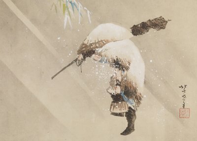 Hálóját cipelő halász a hóban, c. 1821 (tinta, szín és gofun papíron) alkotó: Katsushika Hokusai