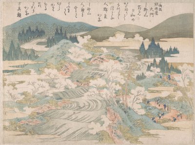Virágzó cseresznyefák a Yoshino-folyó mentén alkotó: Katsushika Hokusai