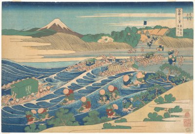 A Fuji-hegy a Tōkaidō-út Kanaya nevű állomásáról nézve (Tōkaidō Kanaya no Fuji), a „A Fuji-hegy harminchat látképe” (Fugaku sanjūrokkei) című sorozatból alkotó: Katsushika Hokusai