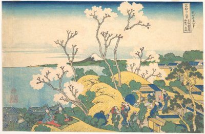 A Fuji-hegy a Tōkaidō-útvonalon fekvő Shinagawa Gotenyama-ból nézve (Tōkaidō Shinagawa Gotenyama no Fuji), a „A Fuji-hegy harminchat látképe” (Fugaku sanjūrokkei) című sorozatból alkotó: Katsushika Hokusai