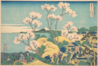 A Fuji-hegy a Tōkaidō-útvonalon, Shinagawa Gotenyama környékéről (Tōkaidō Shinagawa Gotenyama no Fuji), a „A Fuji-hegy harminchat látképe” (Fugaku sanjūrokkei) című sorozatból alkotó: Katsushika Hokusai