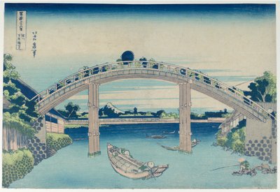 Fuji a Fukagawa-i Mannen-híd móljairól, a Harminchat kilátás a Fudzsi-hegyre sorozatból alkotó: Katsushika Hokusai