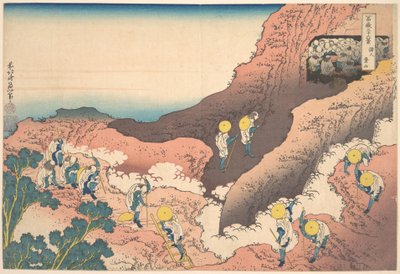 Hegymászó csoportok (Shojin tozan), a „A Fuji-hegy harminchat látképe” (Fugaku sanjūrokkei) című sorozatból alkotó: Katsushika Hokusai