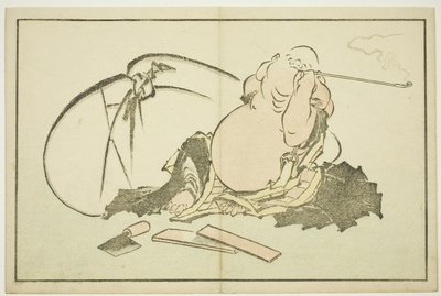 Hotei pipázik, Hokusai realista festményeinek képeskönyvéből (Hokusai shashin gafu), 1814 körül (színes fametszet (albumlap)) alkotó: Katsushika Hokusai