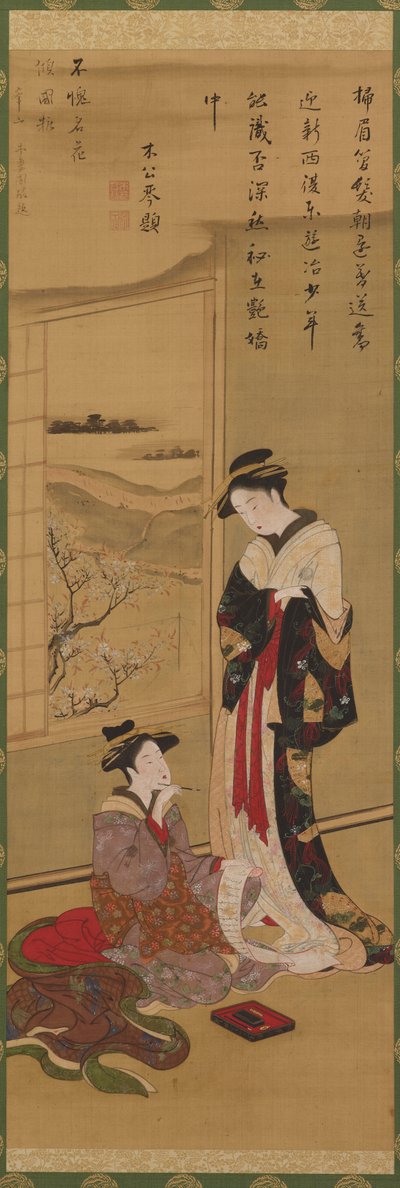 Belseje: udvarhölgy írása, egy másik nézése, 18. század vége-19. század eleje. alkotó: Katsushika Hokusai