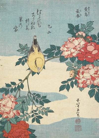 Japán csalogány és rózsaspray, c. 1832 alkotó: Katsushika Hokusai