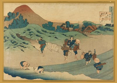 Jito Tenno (Munkások festenek ruhát), a Hyakunin Isshu ubaga Etoki (A nővér által magyarázott száz vers) című művéből alkotó: Katsushika Hokusai