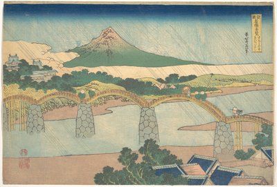 A Kintai-híd Suō tartományban (Suō no kuni Kintaibashi), a „Különféle tartományok híres hídjainak látképei” (Shokoku meikyō kiran) című sorozatból alkotó: Katsushika Hokusai