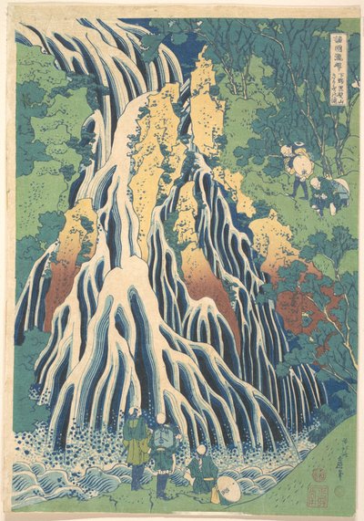 A Shimotsuke-i Kurokami-hegyen található Kirifuri-vízesés (Shimotsuke Kurokamiyama Kirifuri no taki), a „Vízesések körutazása a különböző tartományokban” (Shokoku taki meguri) című sorozatból alkotó: Katsushika Hokusai