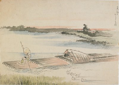 Táj: csónakos tutajánál, 18. század vége – 19. század eleje. alkotó: Katsushika Hokusai